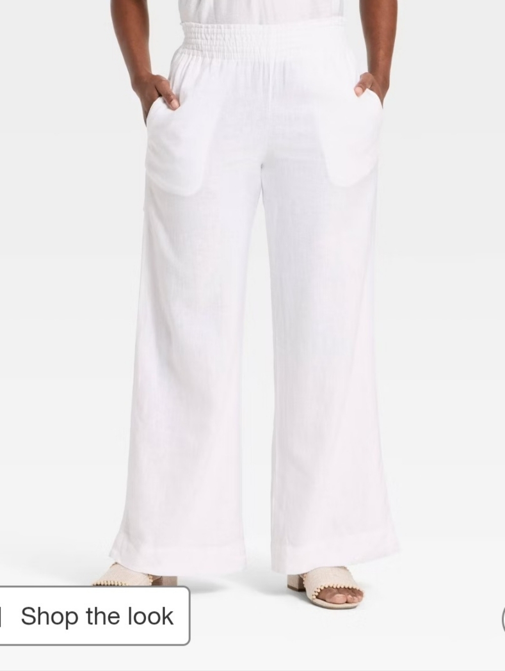 A New Day Wide-Leg Elastic Waist White Linen Pants NWT